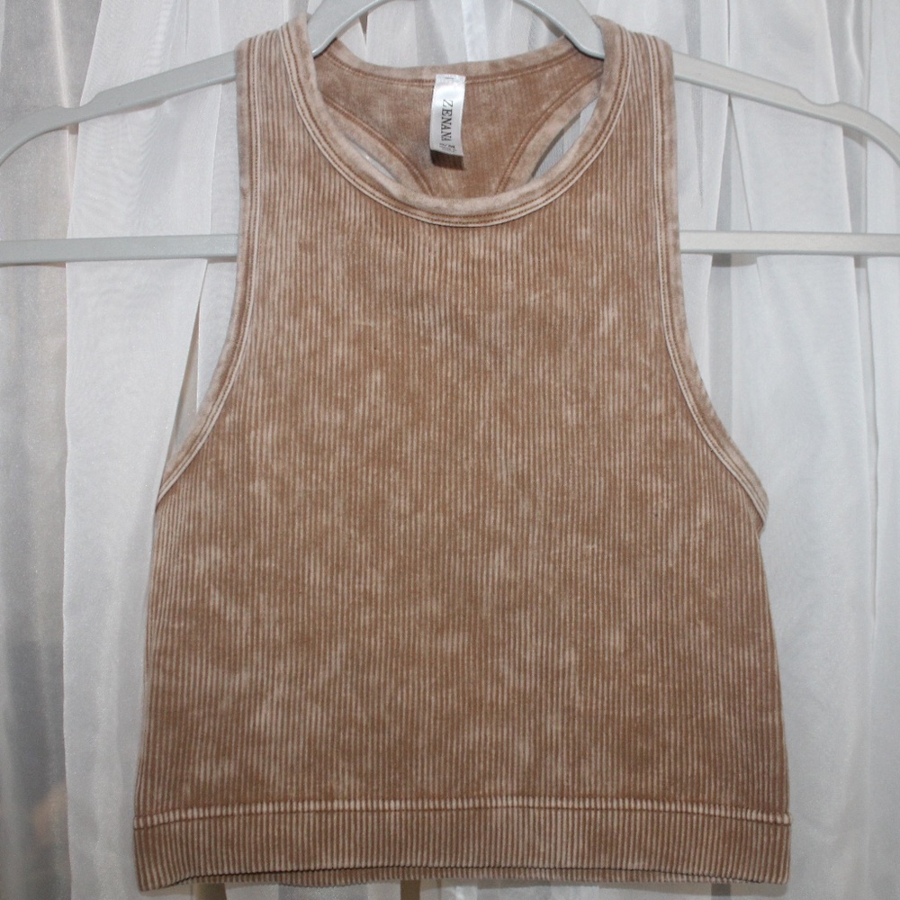 Womens  Comfy Taupe Washed Ribbed Racerback Bralette by Zenana in Sz(Sm/M)
